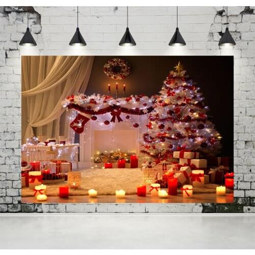 VinylBDS Merry Christmas Photography Backdrops Indoor Carpet Candle Fireplace Backdrop White Curtain Background for Photo Studio