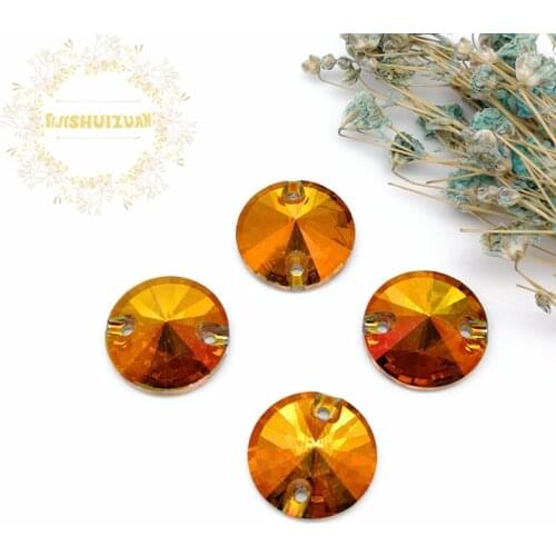 High-quality Starlight powder 001AP Round Crystal Glass Sew-on Rhinestones with two holes DIY wedding Dresses and Clothes