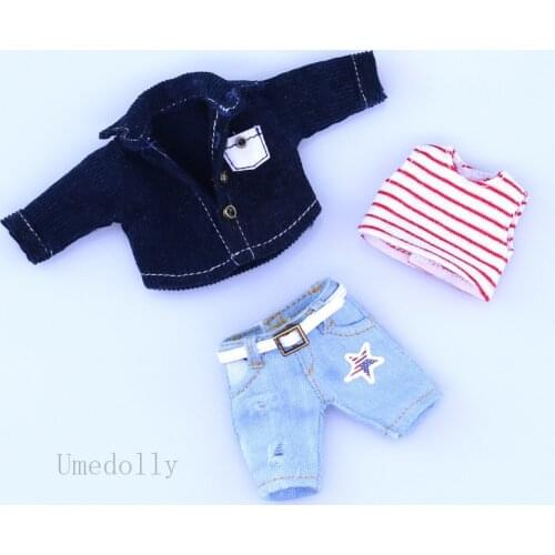 High Quality Casual Obitsu 11 Dolls Corduroy Shirt + Jeans + Vest for OB11,1/8BJD, Ixdoll, Holala Doll Clothes Accessories