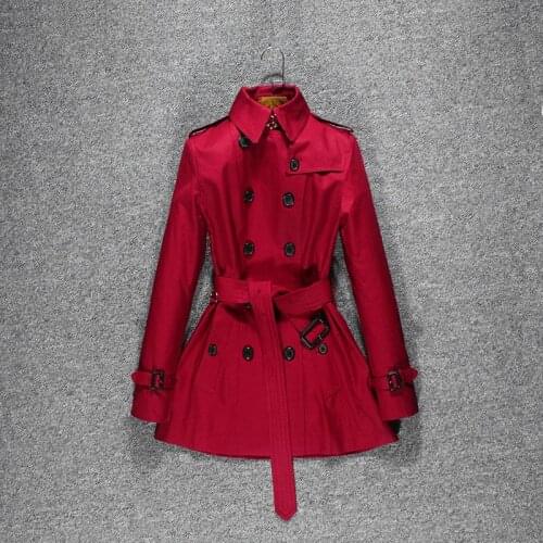 LDKVGSU British Style Medium Short Windbreaker 2021 Fall New Dark Red Double-Breasted Slim High-End Jacket Women s838