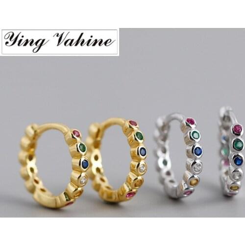 Ying Vahine 100% 925 Sterling Silver Multicolor Zircons Round Small Stud Earrings for Women