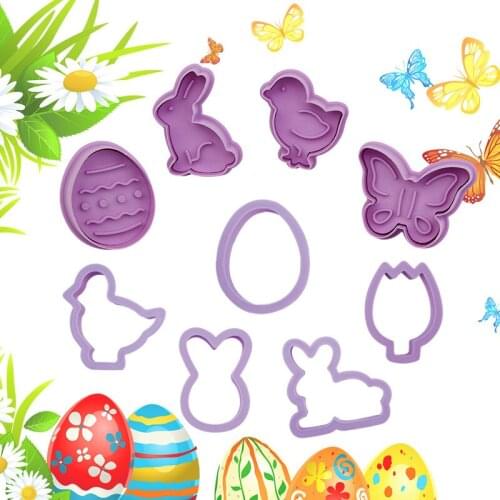 1Set Easter Cookie Mold Set Egg Rabbit Chick Butterfly Plastic Cookie Cutter Set Mold Biscuit Decor Baking Tools