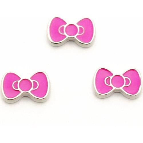 10pcs/lot Double pink bowknot alloy floating charms fit living glass floating lockets accessory charms bracelet DIY jewelry
