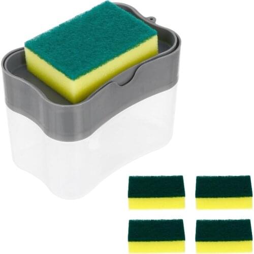 2-In-1 Soap Dispenser Pump Sponger Holder Manual Press Cleaning Liquid Dispenser Container Organizer Kitchen Gadget