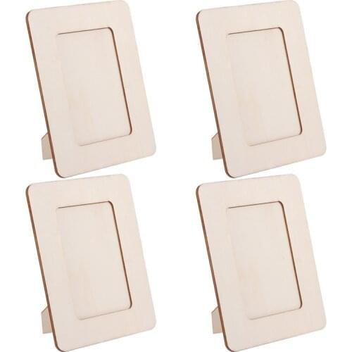4pcs 6 Inches Unfinished Wooden Photo Frame Blank DIY Painting Picture Frame Art Decor Rectangle Pictures Organizer