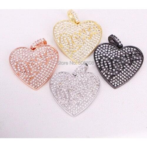 6PCS ZYZ-P4387 Clear White Cubic Zirconia Micro Pave Heart CZ Zircon Love Necklace Pendant for Women Jewelry Making