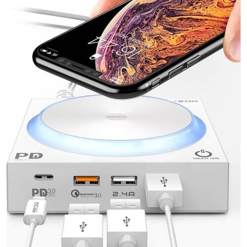 40W Qi Wireless Charger Dock with LED 4 USB Ports Type C PD Quick Charge 3.0 Fast Charging for iPhone 8 Xs Max Samsung Huawei