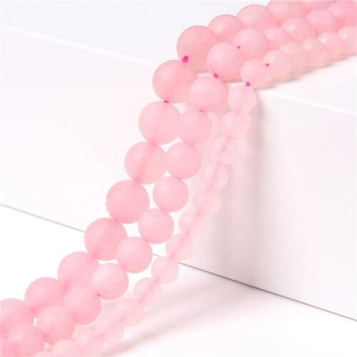 15.5" Natural Pink Quartz 4 mm 6 mm 8 mm 10 mm 12 mm Matte Rose Drilled Round Beads For DIY Making Women Jewelry Bracelets Men