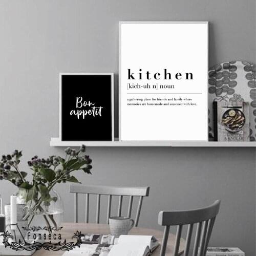 Black White Kitchen Interpretation Bon Appetit Poster Wall Art Canvas Paintings Decorative Pictures for Kitchen Dining Room