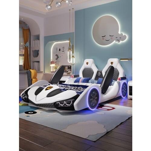Childrens bed boy girl princess bed 1.5 creative car 1.2m cartoon with guardrail single bed sports car leather bed