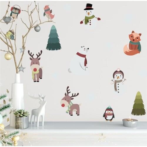 DIY Christmas Wall Sticker Fox Squirrel Deer Vinyl Decals Nordic Style Kids Room Removable Mural Nursery Dorm Cabinet Decoration