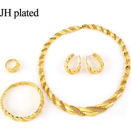 JHplated Arab Jewelry sets Gold Color Necklace Bracelet Earrings ring Africa sets/Middle Eastern