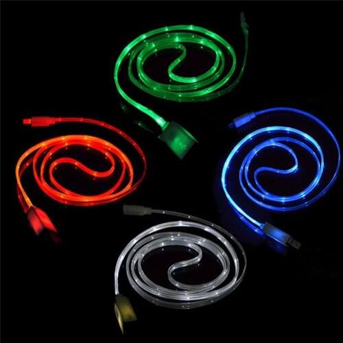 Gradient Glow LED Micro USB Cable lighting Noodle Data Wire for iPhone X 7 8 Plus USB Android Type C Cable Microusb Charge Cord