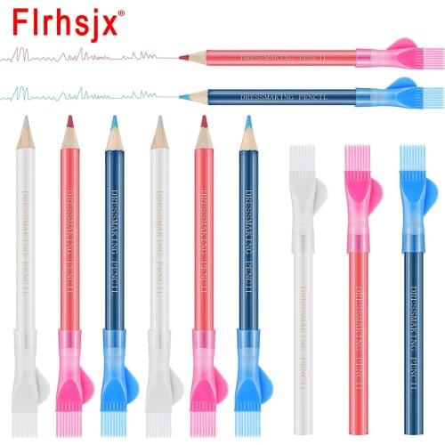 FLRHSJX 3/12pcs Sewing Fabric Pencils Water Soluble Pen Tailor Mark Chalk with Brush Cap Dressmaker Marker and Tracing Tools
