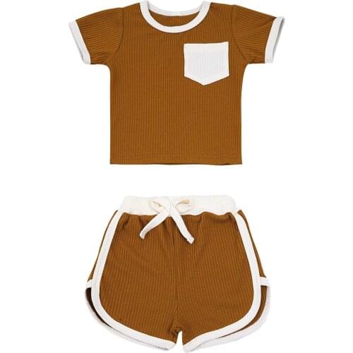 Newborn Baby Boys Girl 0-5Years Toddler Girls Summer Clothing Set Cotton Ribbed Knitted Tops+Shorts 2pcs Outfits Kids Clothes