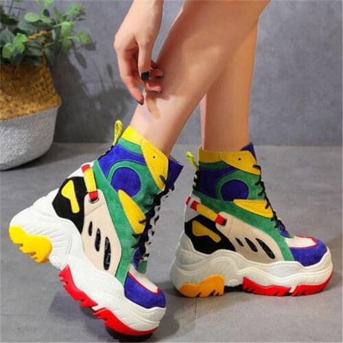 Punk Goth Fashion Sneakers Womens Leather Ankle Boots Platform Wedge High Heels Oxfords Creepers Party Shoes 34 35 36 37 38 39