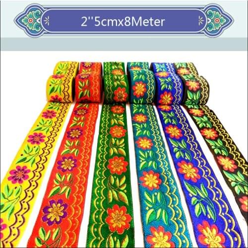 High quality 6colors Green leaves flowers embroidery webbing lace Polyester Woven Jacquard Ribbon DIY Clothing Accessories tape