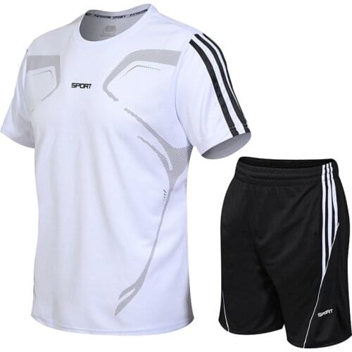 Summer Sweat Suits Two Piece Set Men Brand Quality Clothing Tracksuit Set Male Quick Drying Sports Short Training M-5XL