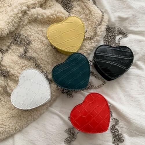 Cute Heart-Shaped Coin Purse Female Solid Color Mini Cross Body Bag Fashion Chain Shoulder Bags Handbags With Zipper