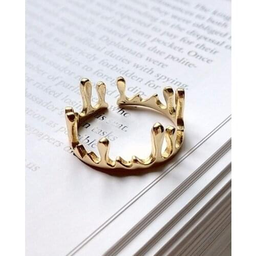 100% 925 sterling silver Water droplet Crown Ring Gold plated in sterling silver Index ring Joint ring birthday gift