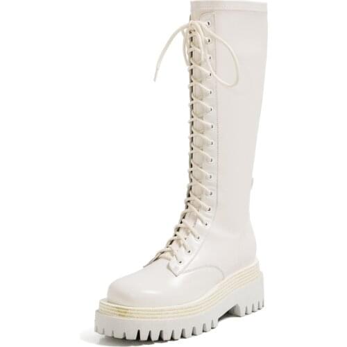 MKKHOU Fashion Knee-High Boot Woman 2020 New Winter Cowhide Round Head Thick-Soled Stretch Boots Leather Boots Women Large Size