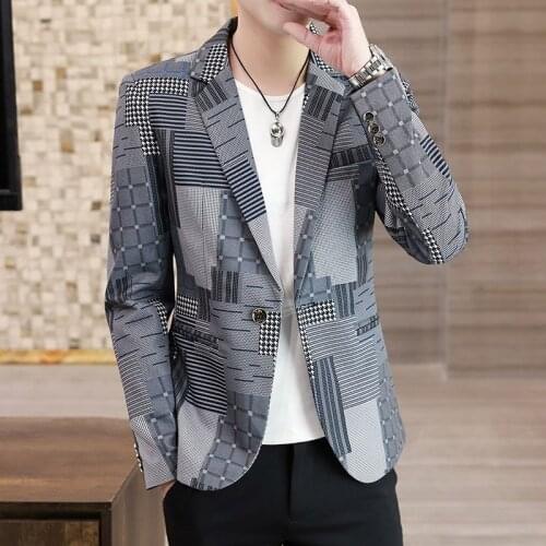 Plaid Men Blazers 2021 Autumn Casual Slim Suits Jacket Wedding Business Blazer Masculino Streetwear Social Dress Coat Tops Homme