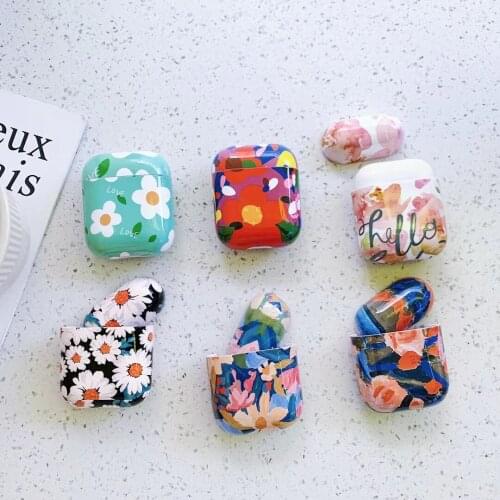 Flower Oil Painting Protective Case Hard Cover for Airpods Earphone Headset Kit Earphone Case Headphone accessories