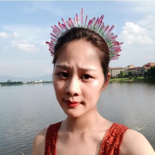 2019 New Handmade Natural Tiara Crystal Natural Quartz Crystal Crown Hair Combs Angel Aura Headband Mermaid Wedding Accessories