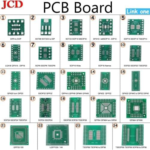 JCD New PCB Board Kit SMD Turn To DIP SOP MSOP SSOP TSSOP SOT23 8 10 14 16 20 24 28 SMT To DIP SMD Turn To DIP Adapter Converter