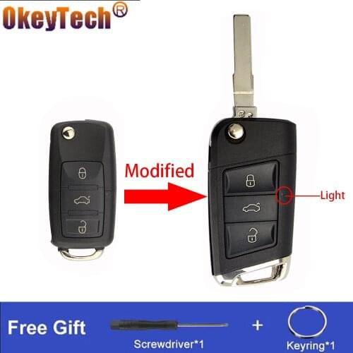 OkeyTech 3 Buttons Modified Remote Flip Key Shell Case For Volkswagen For VW Polo Passat B5 Golf MK5 Beetle Folding Car Key Fob