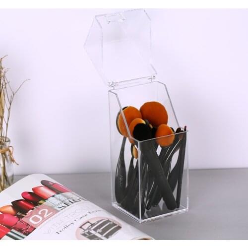 Makeup Brush Organizer Acrylic Clear Dustproof Cosmetic Organizer Storage Makeup Eyebrow Pencil Storage Holder with Lid Desktop