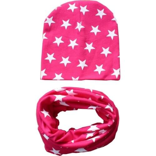 Autumn Winter Baby Hat Scarf Set Star Printed Cotton Children Hat Scarf Spring Baby Caps Kids Boys Girls Beanies Child Scarf Set