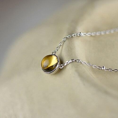 Natural Yellow Crystal Citrine 925 Sterling Silver Pendant Necklace 100% Pure 925 Sterling Silver necklace for Women Jewelry