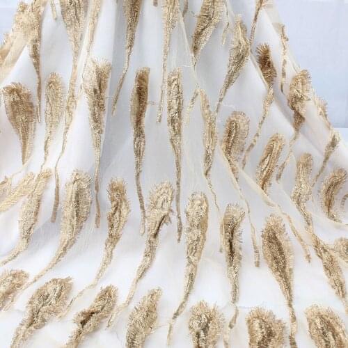 Translucent Tulle Mesh Fabric Feathers Appliqued For Evening Dresses Wedding Party Dance