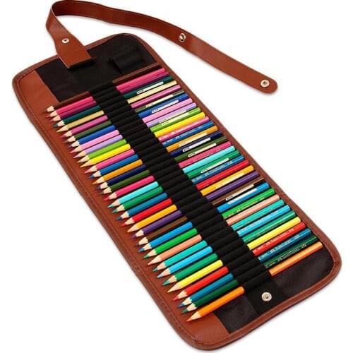 Handmade 12/24/36/48/72 Canvas Pen Curtain Large-capacity Pencil Case With Leather Simple Stationery Bag Sketch Pencil Case