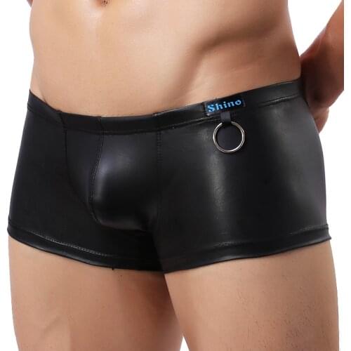Sexy Boxer Mens Leather Underwear Men Shorts U Convex Pouch Low Waist Male Underpants Ropa Interior Hombre