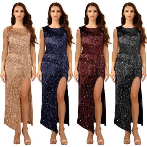 Sexy Sequined Evening Dress Fashion Black Long Prom Dresses Elegant Women Formal Vestidos Femme Robe De Soiree