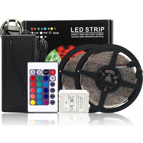 Led Night Light Strip Marquee Belt With 24-Key Controller Color Box Set Waterproof 3528Rgb Lighting Home Decoration
