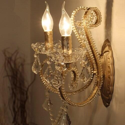 American Country Crystal LED Wall Lamp Luxury Vintage Wall Sconces Creative Bedside Lamps Fixtures For Home Lightings Bar Cafe