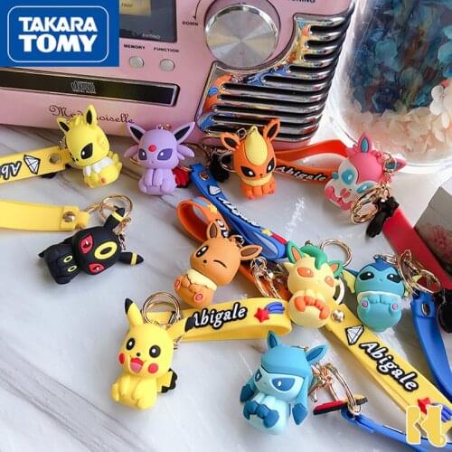 Takara Tomy Pokemon Pikachu Doll Keychain PVC Eevee Movable Doll Ring TOMY Cartoon Anime Mini Doll Model Childrens Toy Gift