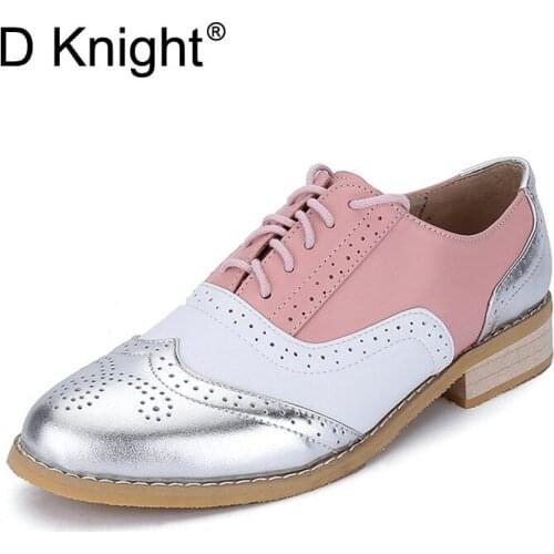 Handmade Women Genuine Full Grain Leather Oxfords Shoes Woman Big Size 32-43 Retro Flats Round Toe Brogue Oxford Shoes For Women