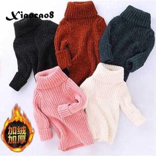 Unisex Kids Winter Turtleneck Knit Plush Sweater Toddler Baby Fall Clothes 4-13 Years Children Solid Full Top Clothing Shirt