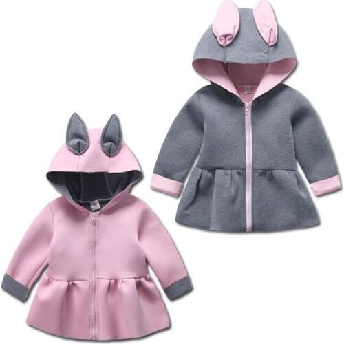 2017 spring girls cartoon bunny ears coat novel fashion zipper kid hoodies sweatshirt Korean princess childrens clothing animal