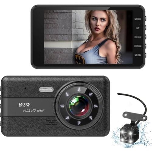 Dash Cam Dual Lens mini Car DVR Full HD 1080P 4" Touch Screen IPS With Backup Rear Camera Registrator Night Vision Video Recorde