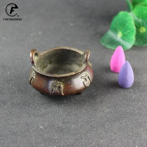 Vintage Brass Mantra Incense Burner Chinese Traditional Round Belly Three-legged Ming Xuande Furnace Office Desk Decor Ornaments