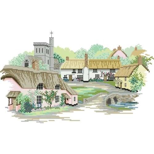 Top Quality Beautiful Lovely Counted Cross Stitch Kit Village England Country Countryside Town House Home