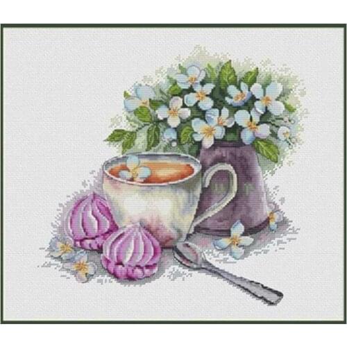 Jasmine tea patterns Counted Cross Stitch 11CT 14CT 18CT DIY wholesale Chinese Cross Stitch Kits Embroidery Needlework Sets