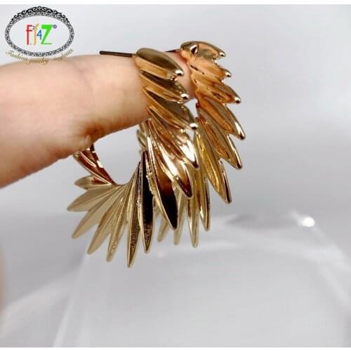F.J4Z Hot Hit-hop Earrings for Women Hyperbole Golden Alloy Spike Club Jewelry Earring Ladies Party Show Jewelry Dropship