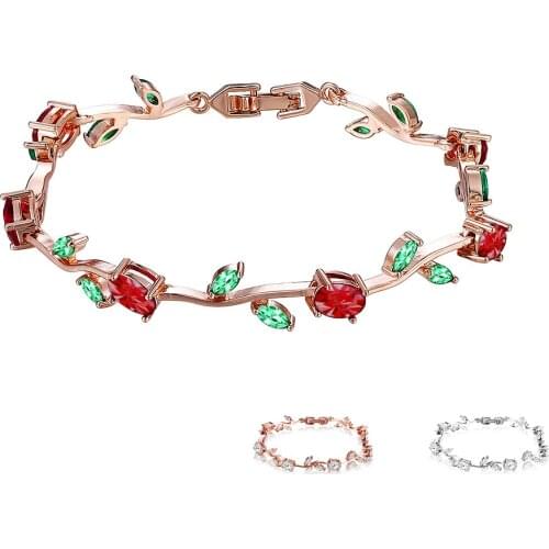 ZEMIOR 3Colors Leaf Chain & Link Bracelet For Women 5A Clear Cubic Zirconia Female Bracelets Anniversary Fashion Jewelry Gifts