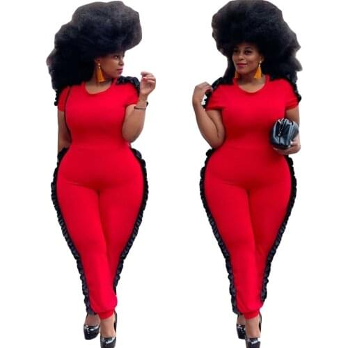 FNOCE Cross-border Foreign Trade New Style Large Size Jumpsuit Solid Color Round Neck Tight-fitting Casual Sexy Jumpsuit